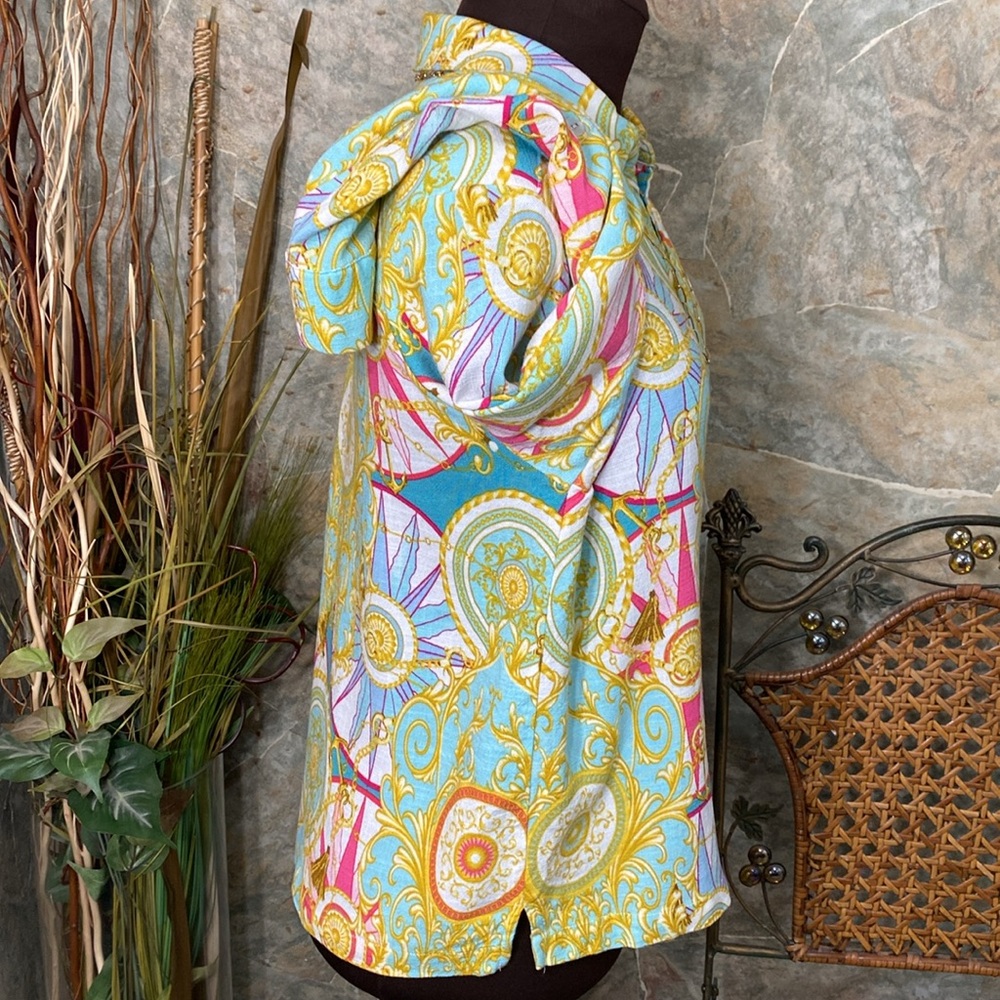 Jane & Delancey 🌹 shirt, top blouse tunic sleeve button collar paisley nautical - Picture 5 of 12